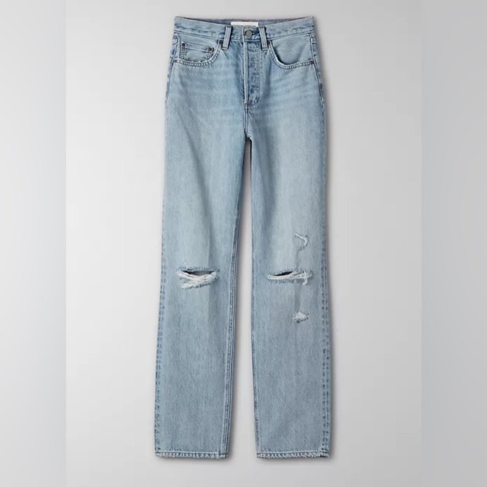 Denim Forum Joni High Rise Loose 32L Picture This Bleu Rip Jeans